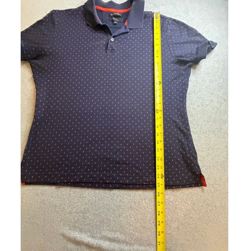Banana Republic Luxury Touch Polo Shirt Mens Medium Blue Red Diamond Print Short